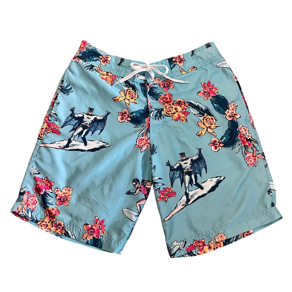 Batman Floral Surf Swim Shorts Medium Blue DC Comics Board Shorts Mesh Removed